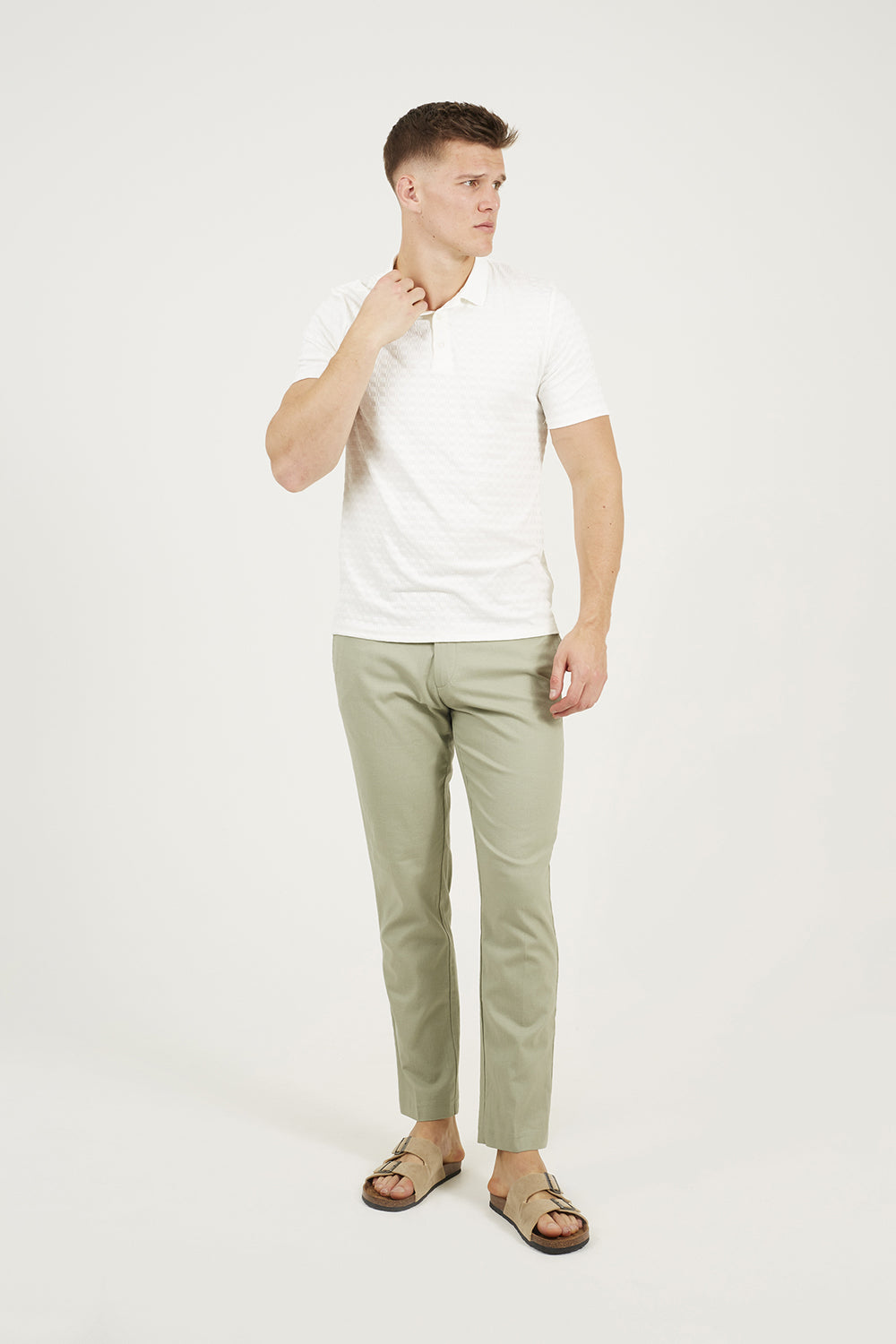 Brave Soul Off White Jacquard Polo Shirt - Off White Image 3