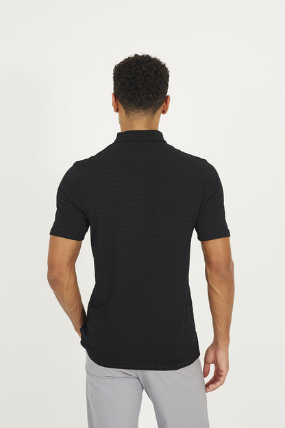 Brave Soul Black Jacquard Polo Shirt - Black Image 2