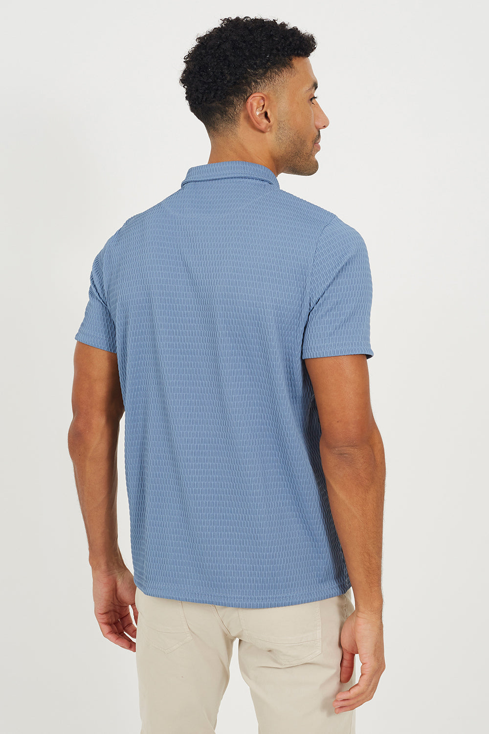 Brave Soul Light Blue Jacquard Short Sleeve Polo Shirt - Light Blue Image 2