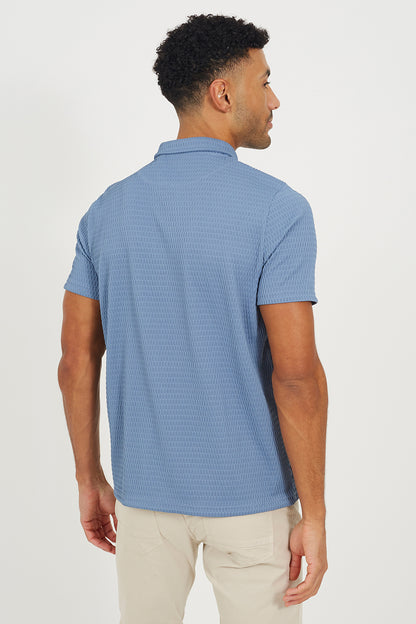 Brave Soul Light Blue Jacquard Short Sleeve Polo Shirt - Light Blue Image 2
