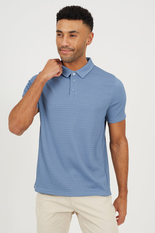 Brave Soul Light Blue Jacquard Short Sleeve Polo Shirt - Light Blue Image 1