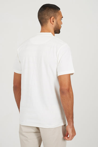 Brave Soul Off White Embroidered V-Neck Polo Shirt - Off White Image 2