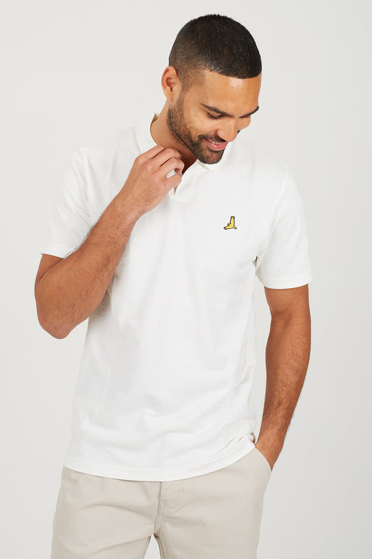 Brave Soul Off White Embroidered V-Neck Polo Shirt - Off White Image 1