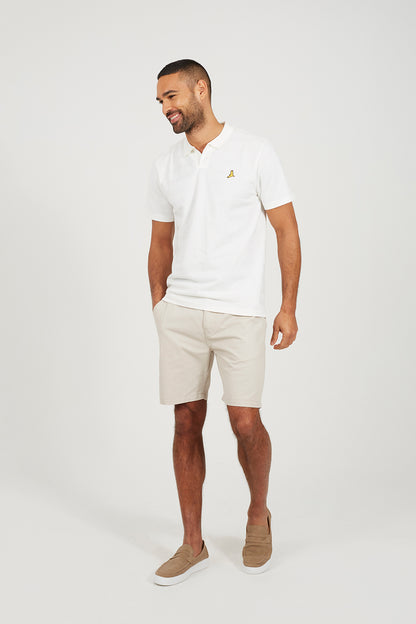 Brave Soul Off White Embroidered V-Neck Polo Shirt - Off White Image 3