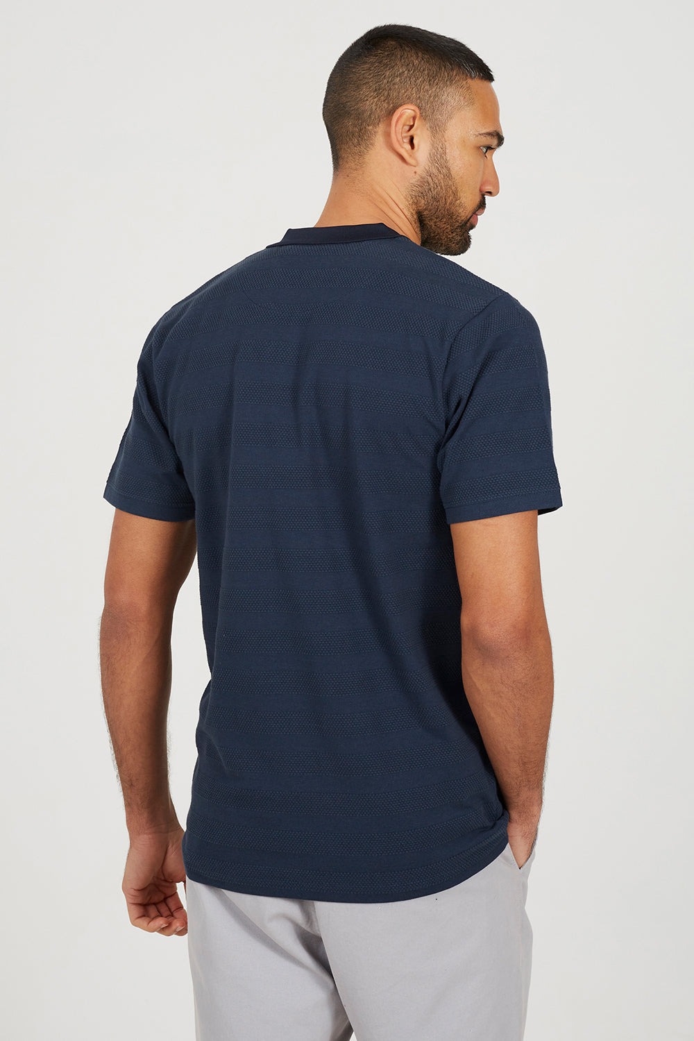Brave Soul Navy Embroidered V-Neck Polo Shirt - Navy Image 2