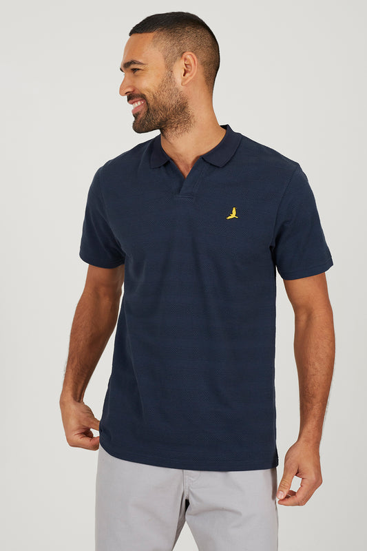 Brave Soul Navy Embroidered V-Neck Polo Shirt - Navy Image 1