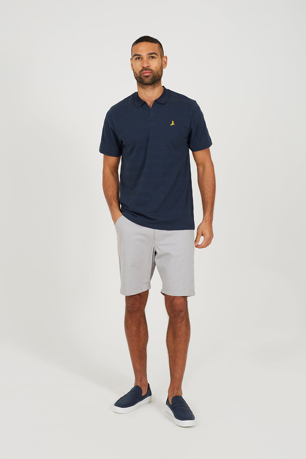 Brave Soul Navy Embroidered V-Neck Polo Shirt - Navy Image 3