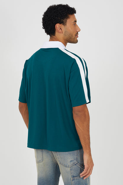 Brave Soul Green Football Style Polo Shirt - Green Image 2