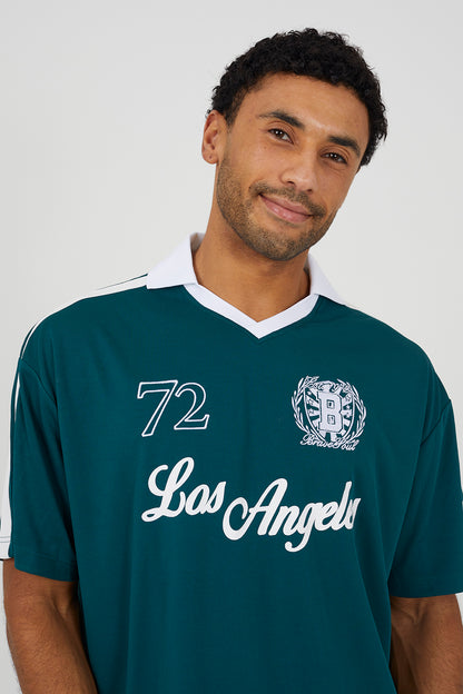 Brave Soul Green Football Style Polo Shirt - Green Image 4