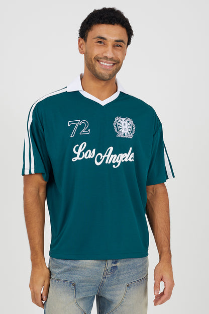Brave Soul Green Football Style Polo Shirt - Green Image 1