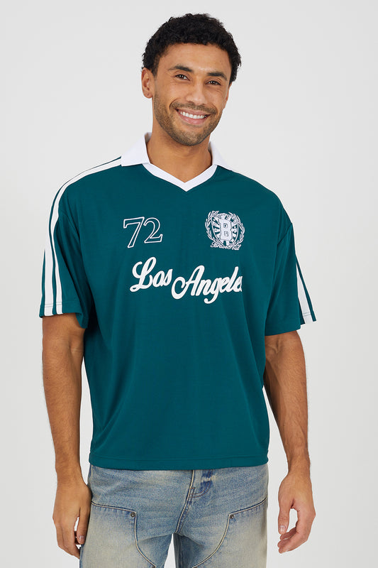 Brave Soul Green Football Style Polo Shirt - Green Image 1