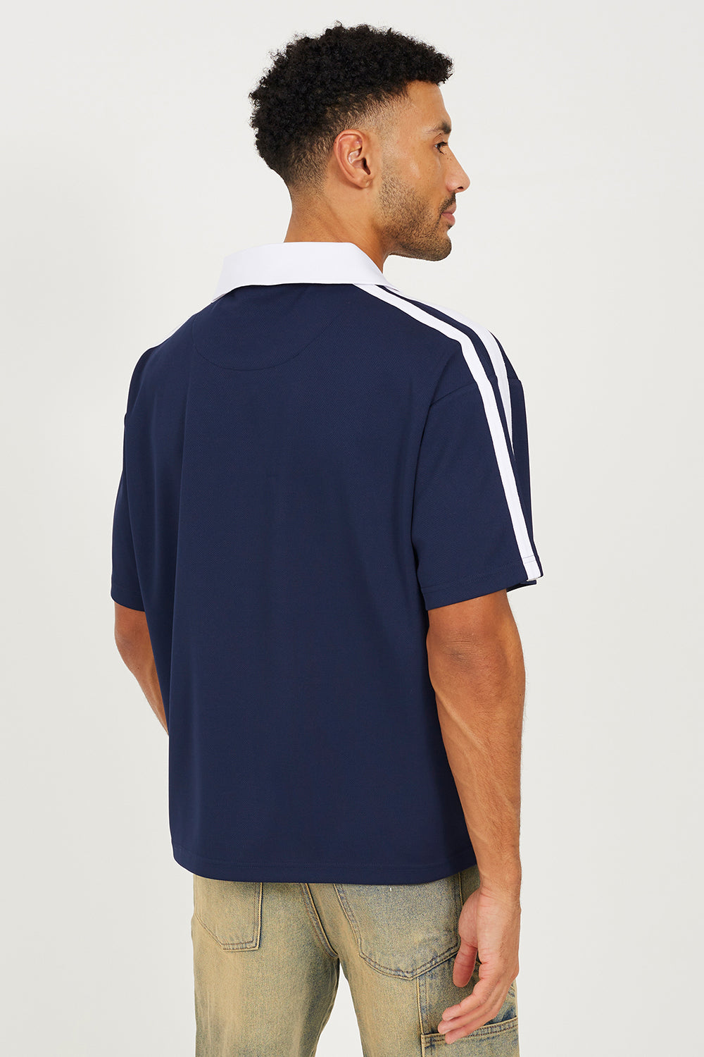 Brave Soul Navy Football Style Polo Shirt - Navy Image 2