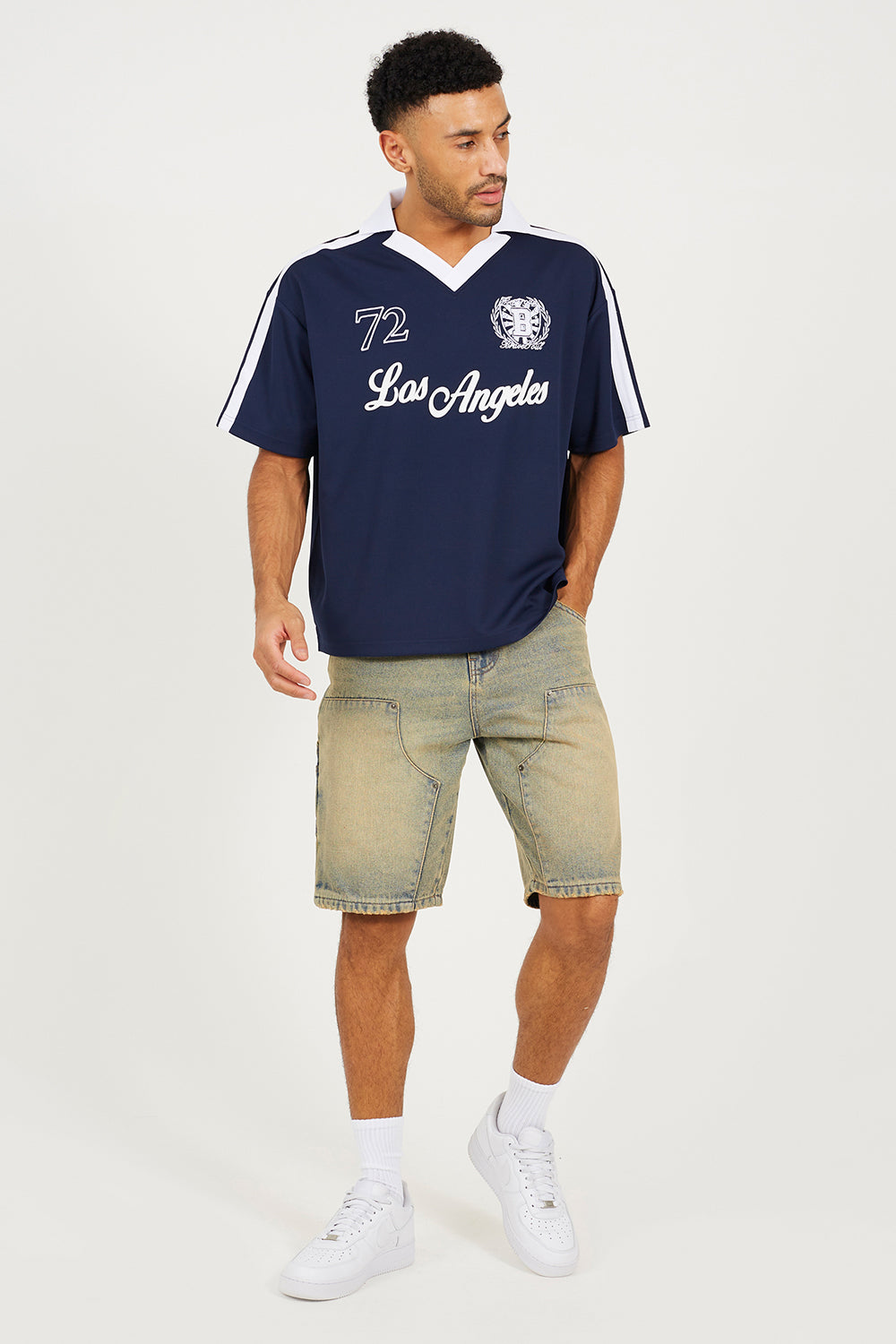 Brave Soul Navy Football Style Polo Shirt - Navy Image 3