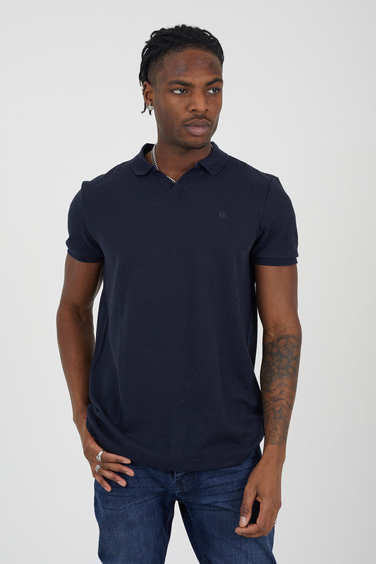 Brave Soul Navy Embroidered Trophy Neck Polo - Navy Image 1