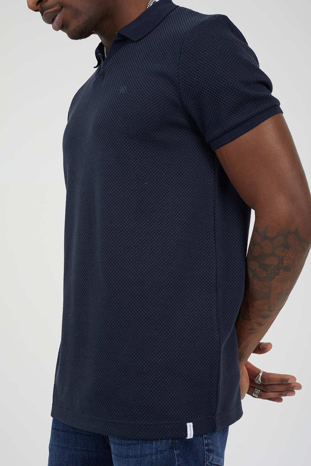 Brave Soul Navy Embroidered Trophy Neck Polo - Navy Image 4