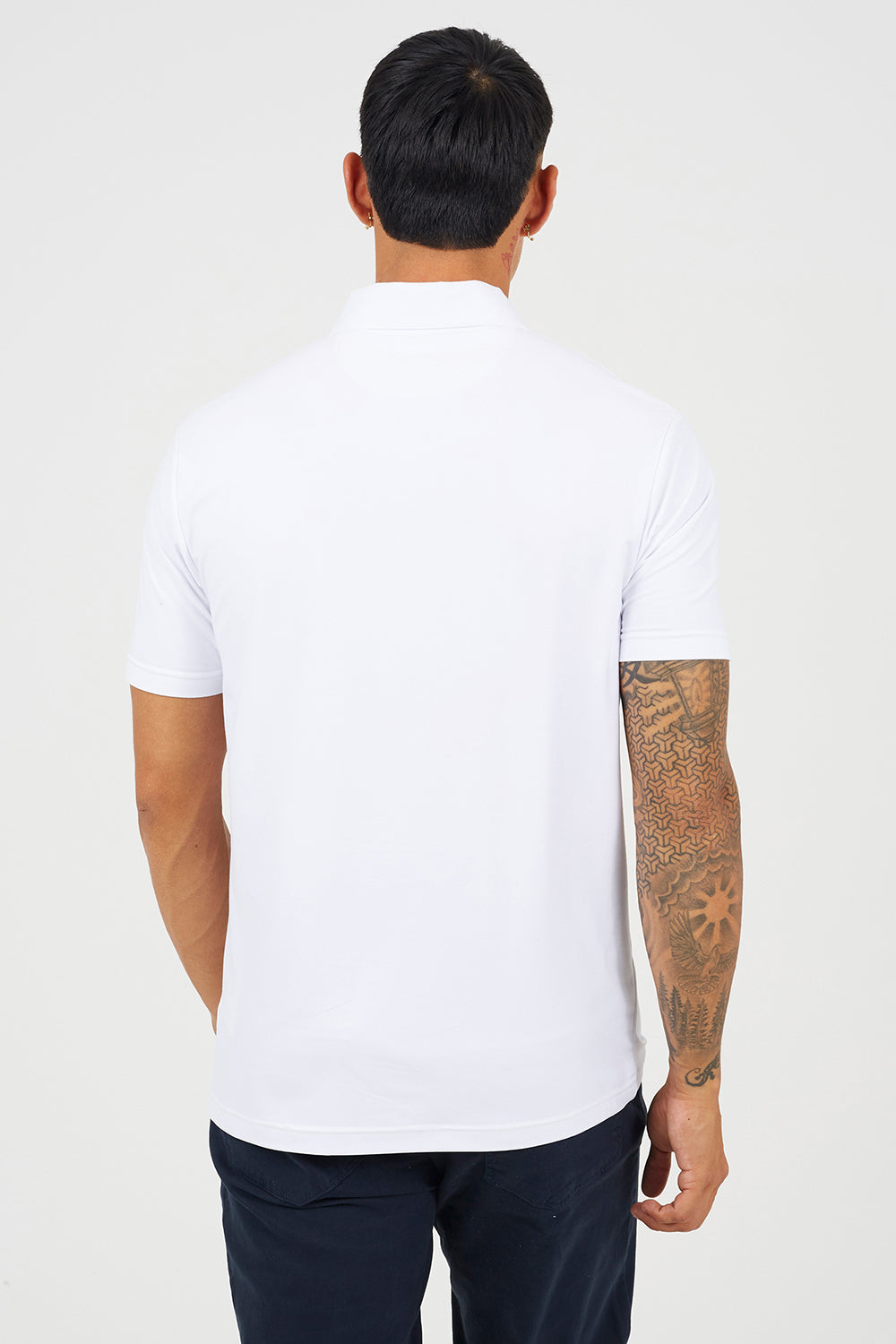 Brave Soul White Cotton Polo Top with Quarter Zip - White Image 2