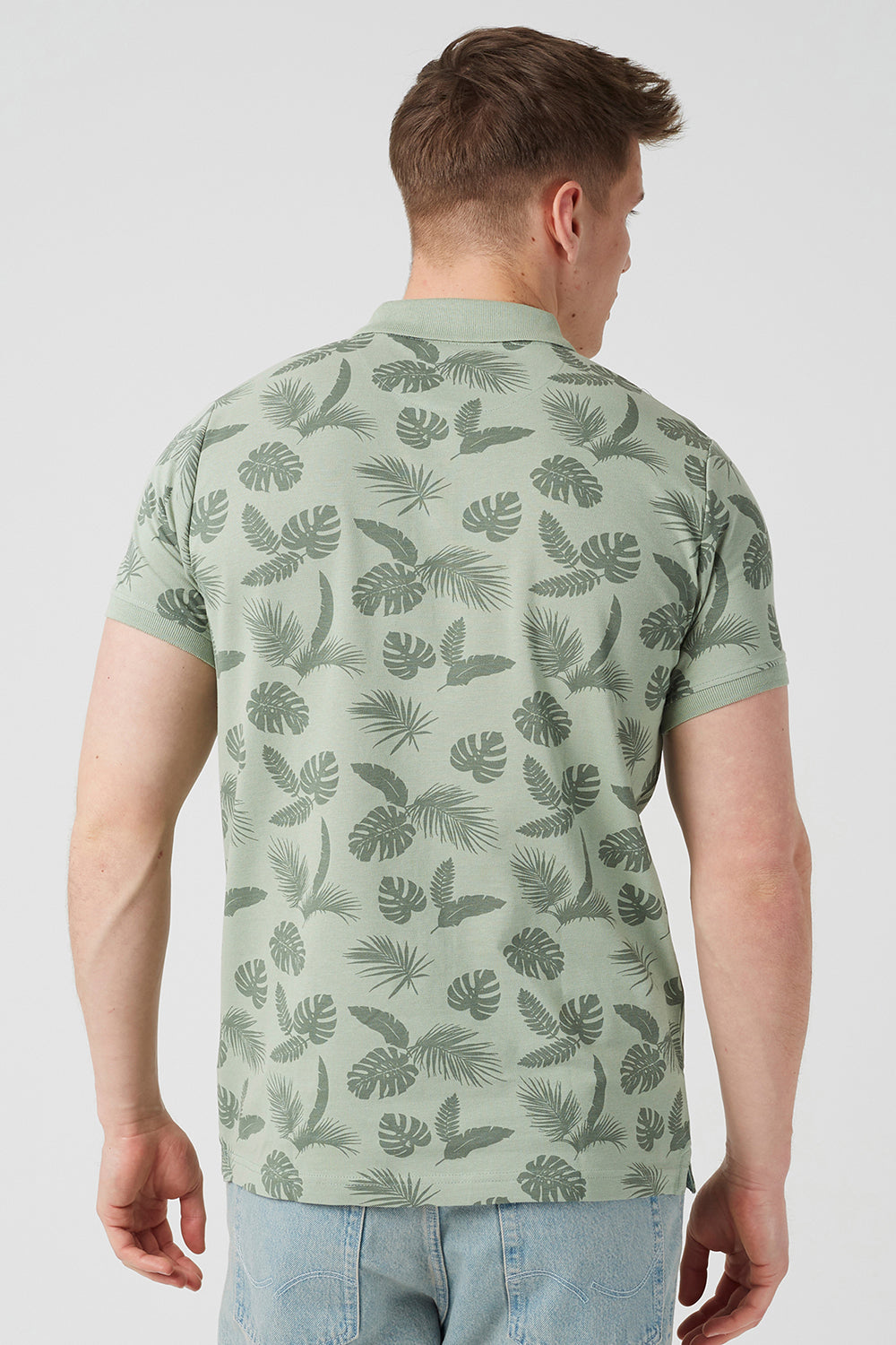 Brave Soul Mint Leaf Print Cotton Polo Shirt - Mint Image 2
