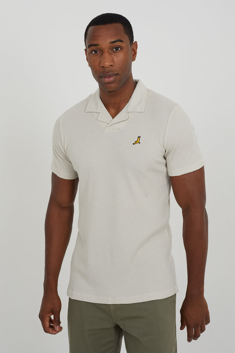 Brave Soul Light Sand Cotton Blend Waffle Polo Shirt - Light Sand Image 1