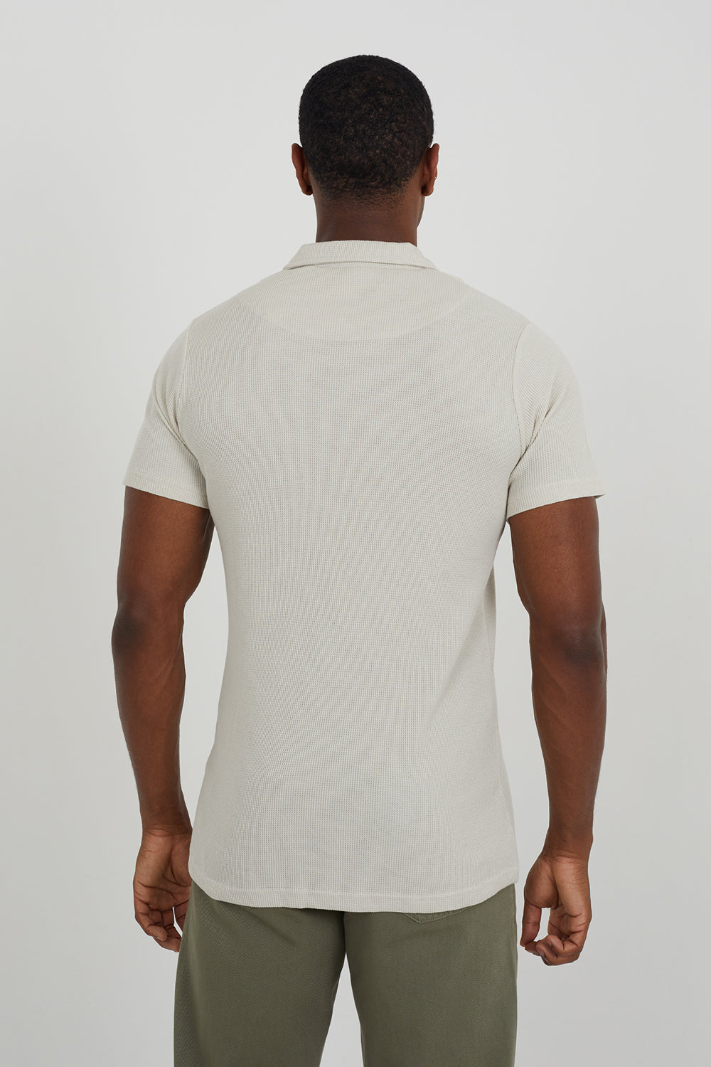 Brave Soul Light Sand Cotton Blend Waffle Polo Shirt - Light Sand Image 2