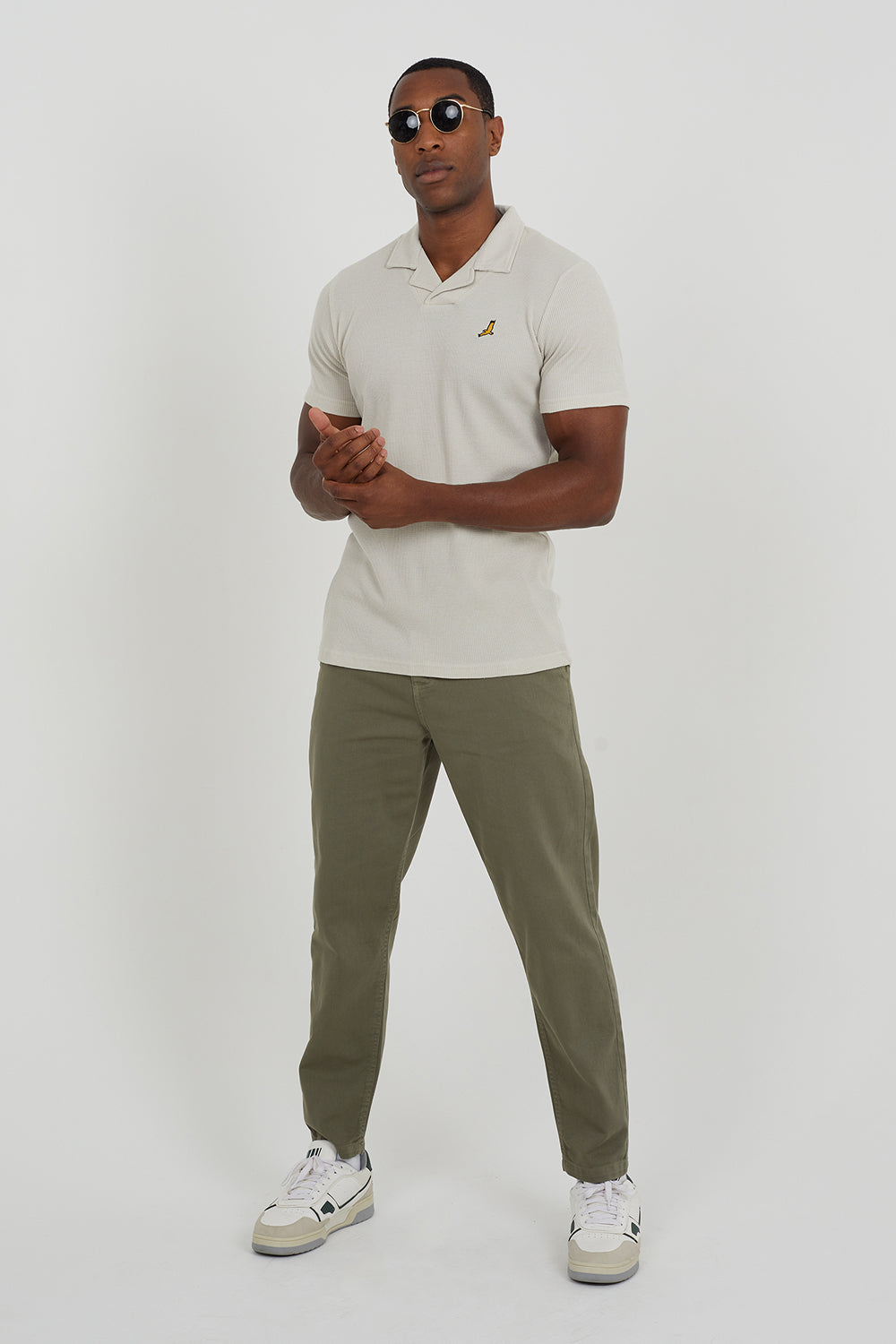 Brave Soul Light Sand Cotton Blend Waffle Polo Shirt - Light Sand Image 3