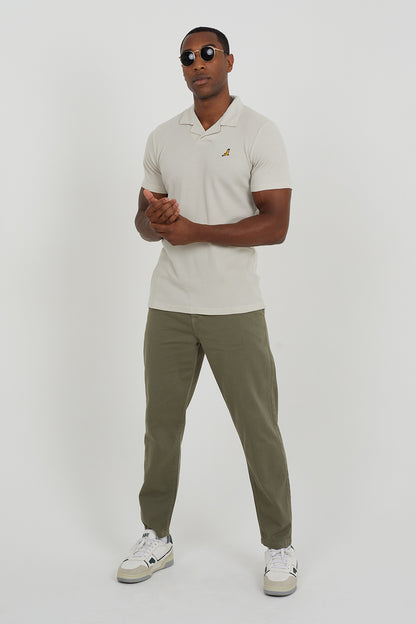 Brave Soul Light Sand Cotton Blend Waffle Polo Shirt - Light Sand Image 3