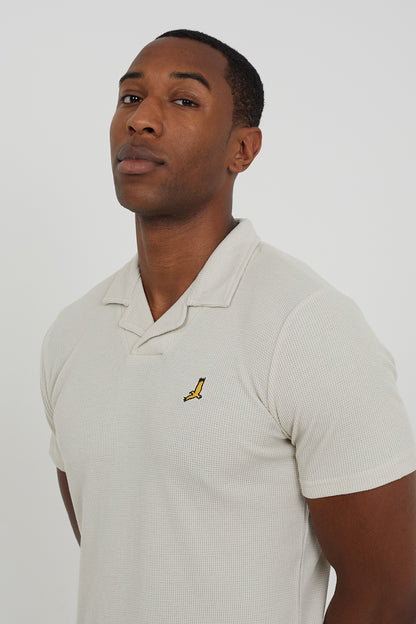 Brave Soul Light Sand Cotton Blend Waffle Polo Shirt - Light Sand Image 4