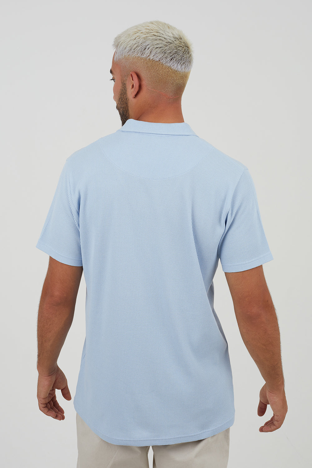 Brave Soul Blue Cotton Blend Waffle Polo Shirt - Blue Image 2