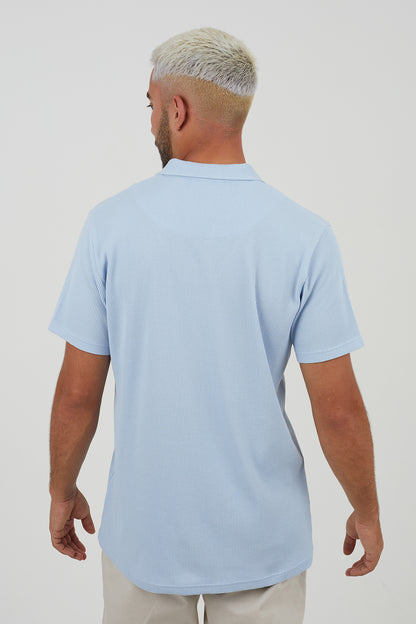 Brave Soul Blue Cotton Blend Waffle Polo Shirt - Blue Image 2