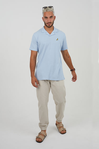 Brave Soul Blue Cotton Blend Waffle Polo Shirt - Blue Image 3