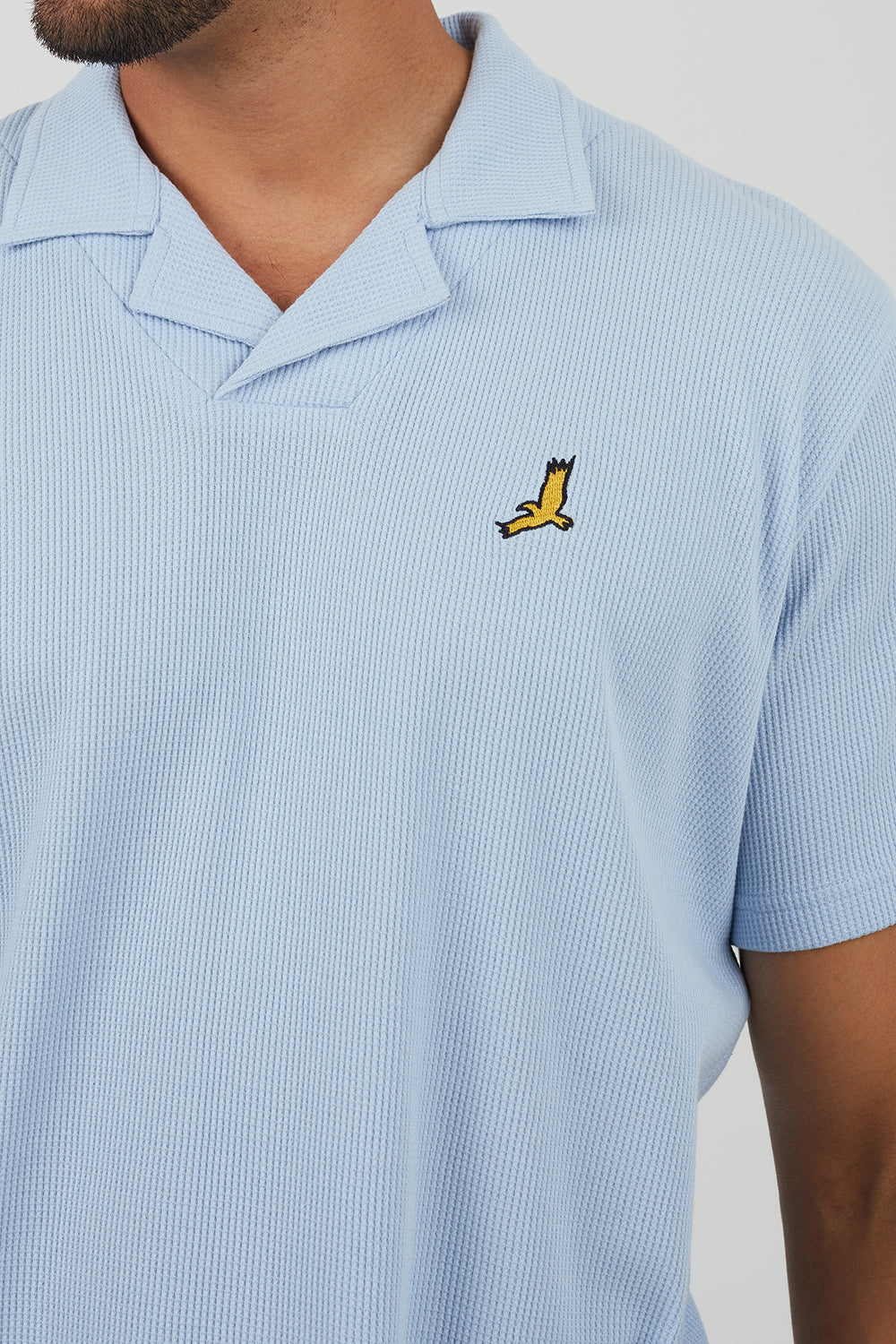 Brave Soul Blue Cotton Blend Waffle Polo Shirt - Blue Image 4