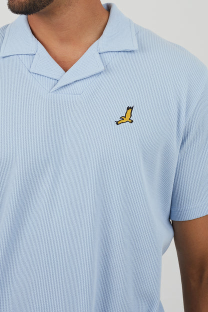 Brave Soul Blue Cotton Blend Waffle Polo Shirt - Blue Image 4