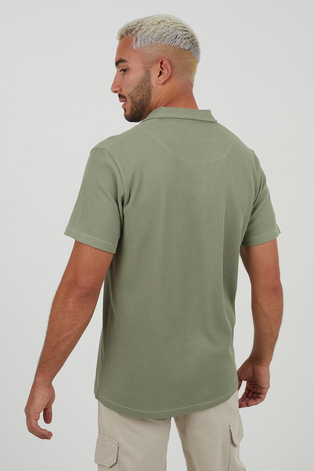 Brave Soul Pale Green Cotton Blend Waffle Polo Shirt - Pale Green Image 2