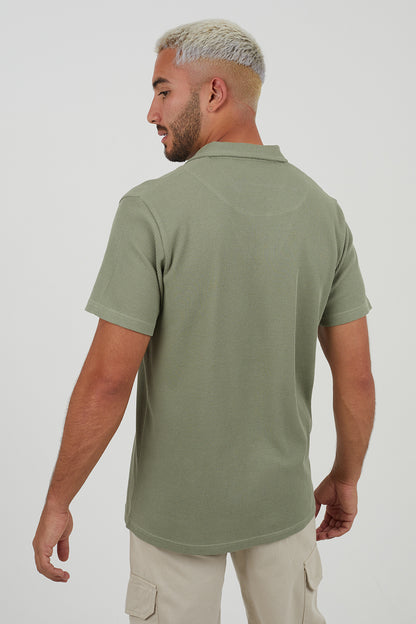 Brave Soul Pale Green Cotton Blend Waffle Polo Shirt - Pale Green Image 2