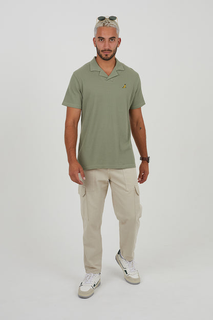 Brave Soul Pale Green Cotton Blend Waffle Polo Shirt - Pale Green Image 3