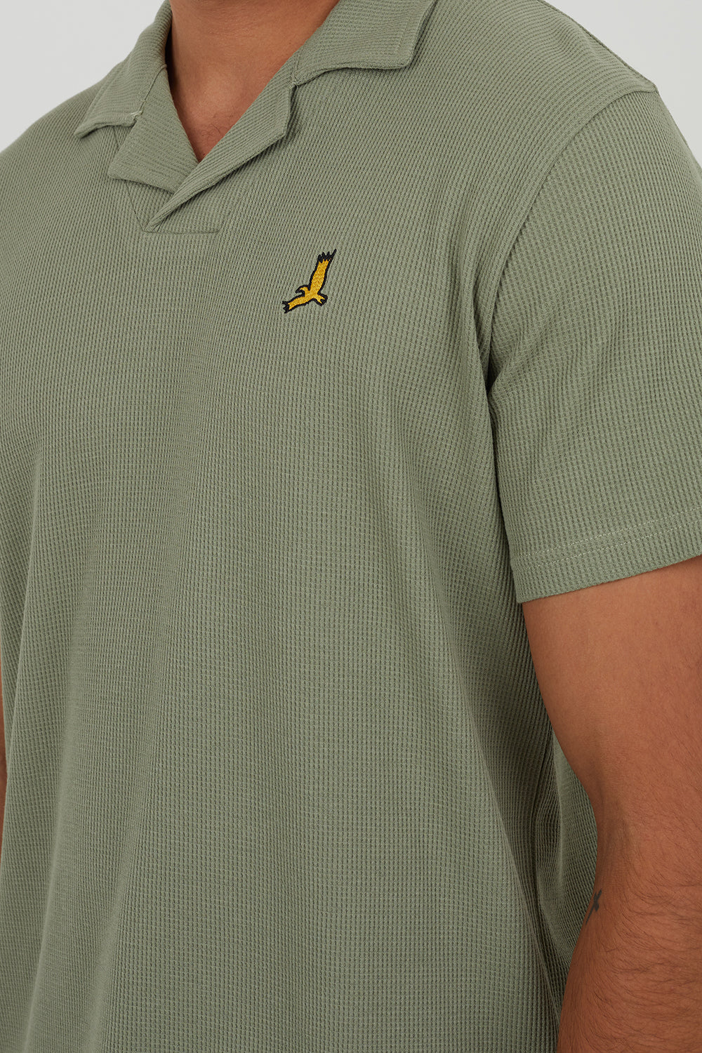 Brave Soul Pale Green Cotton Blend Waffle Polo Shirt - Pale Green Image 4