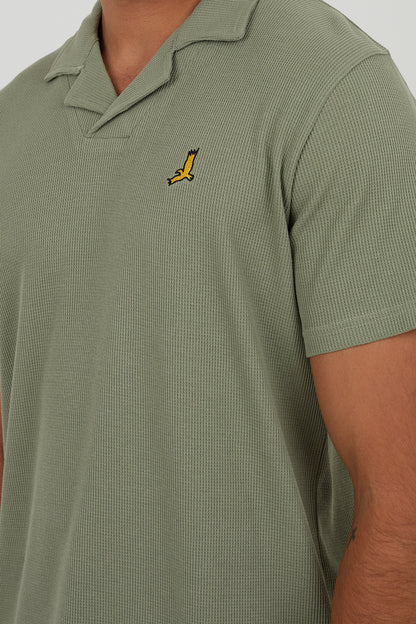 Brave Soul Pale Green Cotton Blend Waffle Polo Shirt - Pale Green Image 4