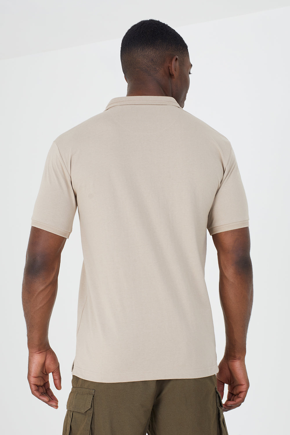 Brave Soul Light Sand Short Sleeve Jacquard Trim Polo Shirt - Light Sand Image 2