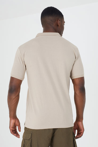 Brave Soul Light Sand Short Sleeve Jacquard Trim Polo Shirt - Light Sand Image 2