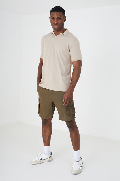Brave Soul Light Sand Short Sleeve Jacquard Trim Polo Shirt - Light Sand Image 3