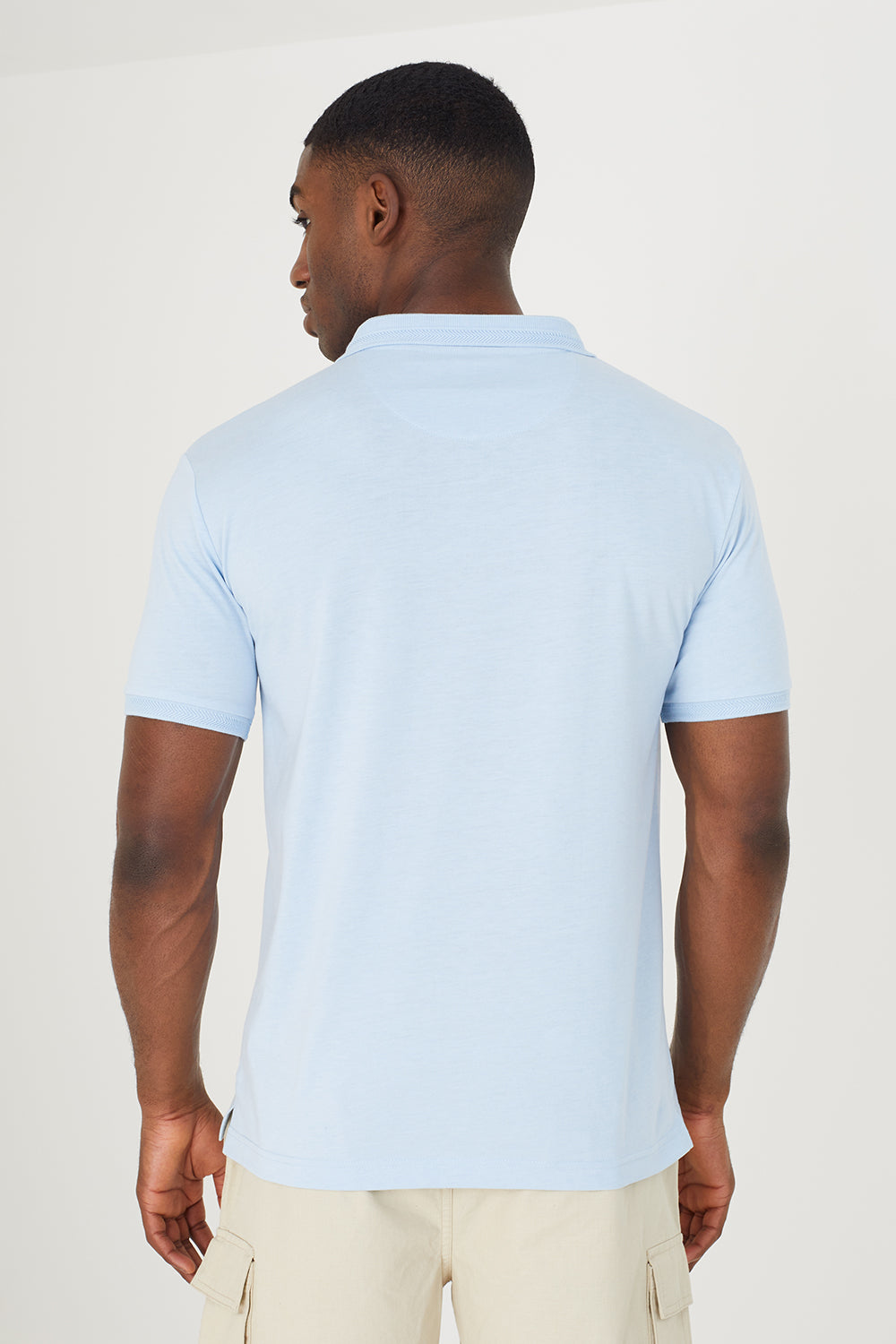 Brave Soul Light Blue Short Sleeve Jacquard Trim Polo Shirt - Light Blue Image 2