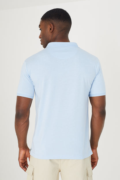 Brave Soul Light Blue Short Sleeve Jacquard Trim Polo Shirt - Light Blue Image 2