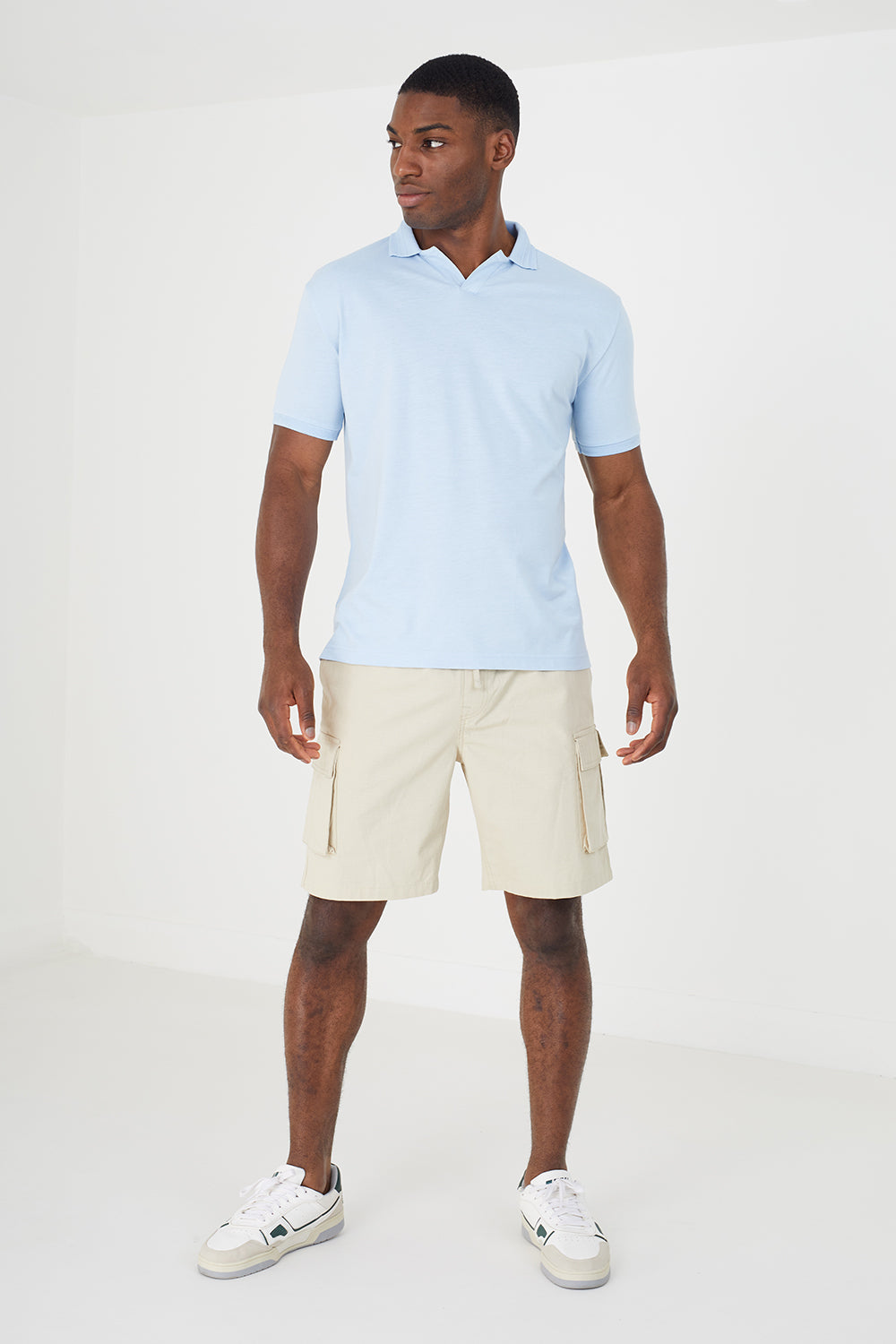 Brave Soul Light Blue Short Sleeve Jacquard Trim Polo Shirt - Light Blue Image 3