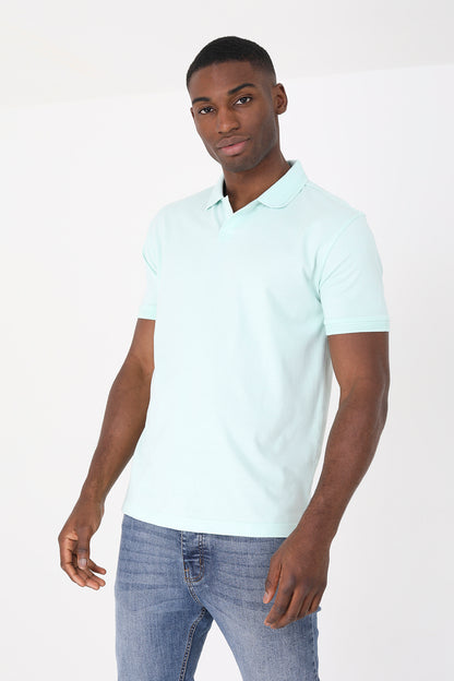 Brave Soul Pale Green Short Sleeve Jacquard Trim Polo Shirt - Pale Green Image 1
