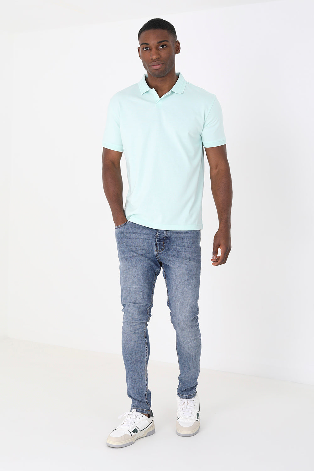 Brave Soul Pale Green Short Sleeve Jacquard Trim Polo Shirt - Pale Green Image 3