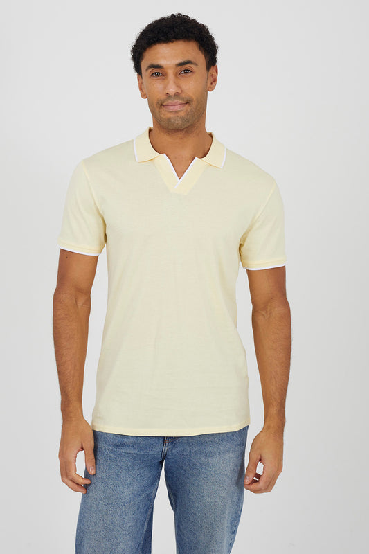 Brave Soul Yellow Open Collar Polo Shirt - Yellow Image 1