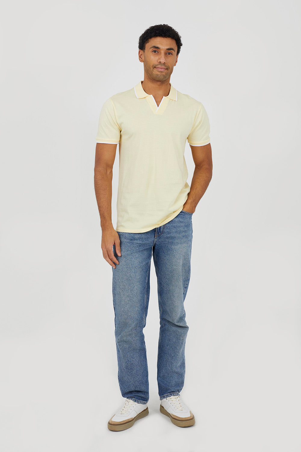 Brave Soul Yellow Open Collar Polo Shirt - Yellow Image 3