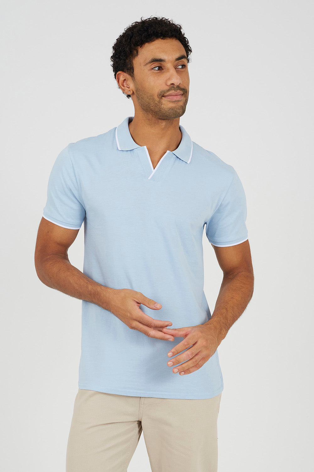 Brave Soul Light Blue Open Collar Polo Shirt - Light Blue Image 1