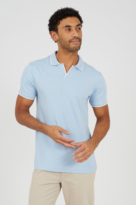 Brave Soul Light Blue Open Collar Polo Shirt - Light Blue Image 1