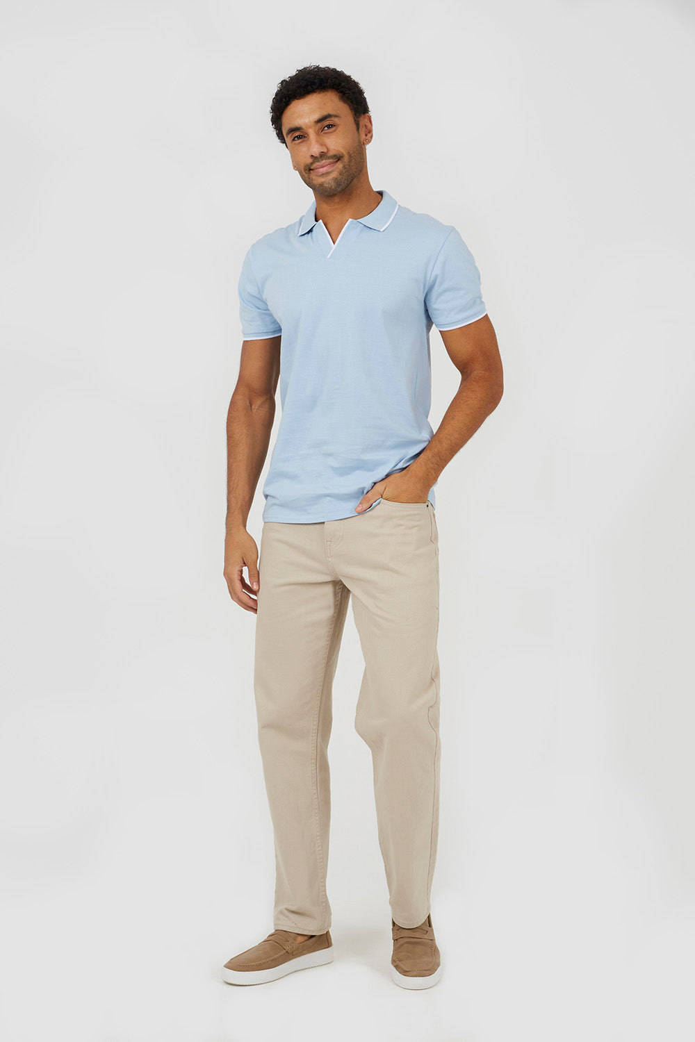 Brave Soul Light Blue Open Collar Polo Shirt - Light Blue Image 3