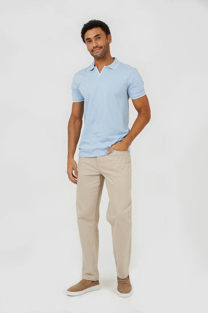 Brave Soul Light Blue Open Collar Polo Shirt - Light Blue Image 3